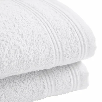 Serviettes de bain - Lot de 2 Serviettes Invite Eponge 100% Coton "Spa" 30 x 50 cm Neige - COTON PUR