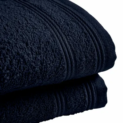 Bath towels - Set of 2 100% Cotton "Spa" Terry Guest Towels 30 x 50 cm Midnight Blue - COTON PUR