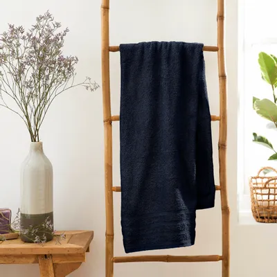 Bath towels - "Spa" Bath Sheet 100% Cotton 90 x 150 cm Midnight Blue - COTON PUR
