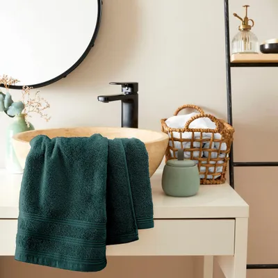 Serviettes de bain - Serviette de Toilette "Spa" 100% Coton 50 x 100 cm Emeraude - COTON PUR