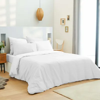 Bed linens - Complete Pack Single Color Duvet Cover 240 x 260 cm - Fitted Sheet 180 x 200 cm King Size - 100% Cotton 57 Thread Count - COTON PUR