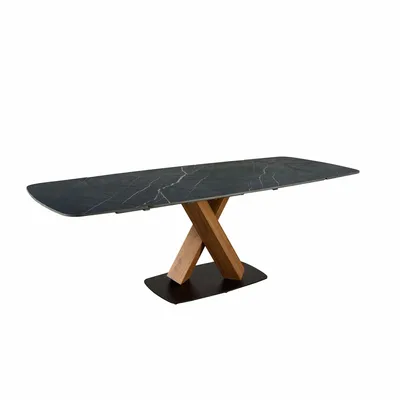 Dining Tables - Oval extending dining table with porcelain marble and walnut barrel - ANGEL CERDÁ