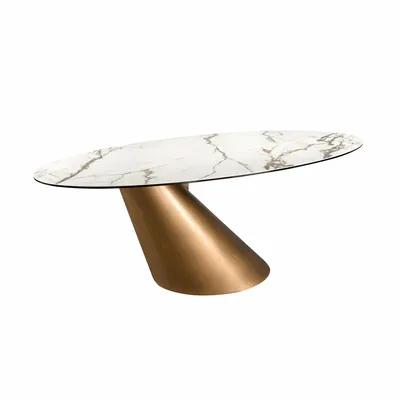 Dining Tables - Oval dining table with porcelain marble and bronze-coloured steel barr - ANGEL CERDÁ