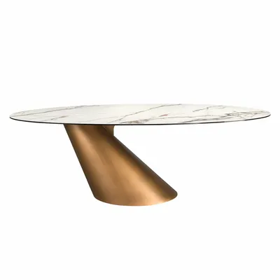 Dining Tables - Oval dining table with porcelain marble and bronze-coloured steel barr - ANGEL CERDÁ
