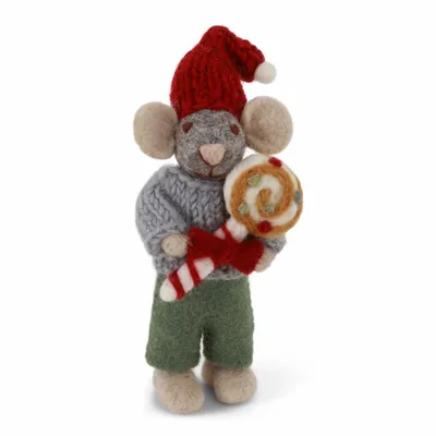 Autres décorations de Noël - Petit garçon souris gris avec bonbons de Noël - GRY & SIF