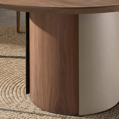Tables Salle à Manger - Table de salle à manger ronde en noyer et acier sable métallique - ANGEL CERDÁ