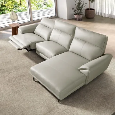 Sofas - Right chaise longue relax sofa grey leather - ANGEL CERDÁ