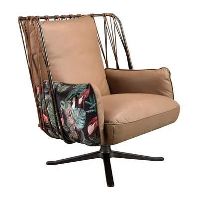 Fauteuils - Fauteuil pivotant en cuir et tissu marron imprimé - ANGEL CERDÁ