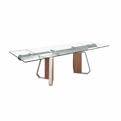 Dining Tables - Rectangular extending dining table in tempered glass, walnut and chrom - ANGEL CERDÁ
