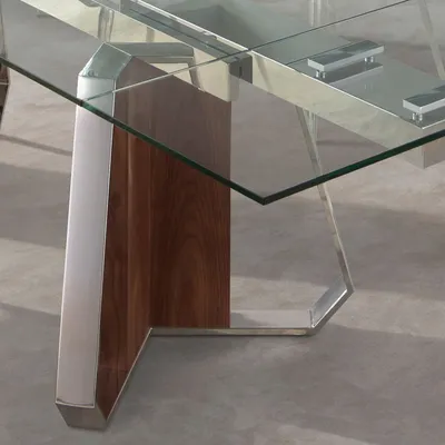 Tables Salle à Manger - Table de salle à manger rectangulaire à rallonge en verre trempé, noye - ANGEL CERDÁ