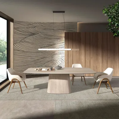 Dining Tables - Oval barrel dining table in porcelain marble - ANGEL CERDÁ