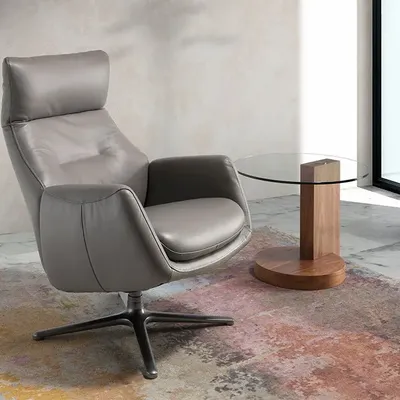 Fauteuils - Fauteuil pivotant inclinable tapissé de cuir gris et d'acier foncé - ANGEL CERDÁ