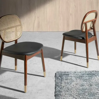 Chaises - Chaise de table à manger à dossier rond en rotin - ANGEL CERDÁ