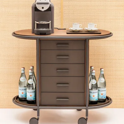 Restaurant trolleys - ARCADE WOOD COFFEE AND TEA CART OVAL - GIOBAGNARA