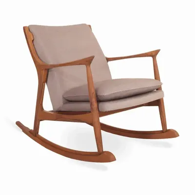 Chairs - Ruru - Lounge Chair with Grey Fabric - ALANKARAM