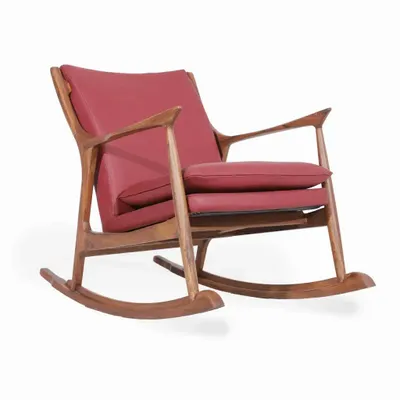 Chairs - Ruru - Lounge Chair with Red Leather - ALANKARAM