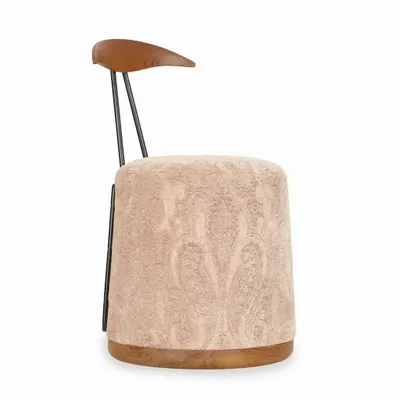 Chairs - Credu - Teakwood Pouffe cum Chair with Peach Color Fabric - ALANKARAM