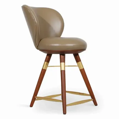 Chairs - Bhrami - Wooden High Chair with Golden PU - ALANKARAM