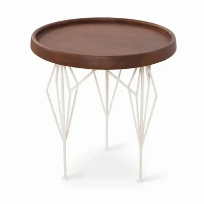 Other tables - Kombi - Metal Side Table with Teakwood Top - ALANKARAM