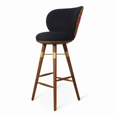 Chairs - Bhrami - Wooden High Chair with Golden PU - ALANKARAM