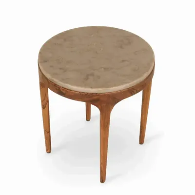 Autres tables  - Ikhola - Table d'appoint en teck avec plateau en pierre - ALANKARAM