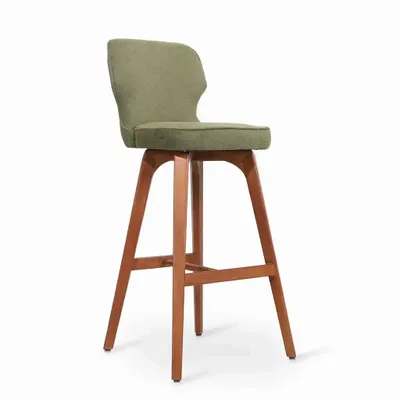 Chairs - Besili - Solidwood High / Bar Chair with Bandicoot Green Fabric - ALANKARAM