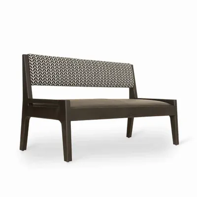 Bancs - Akari - Canapé en bois massif avec tissu imprimé noir - ALANKARAM