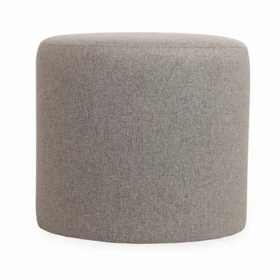 Ottomans - Pouffe - Round Ottoman with Grey Fabric - ALANKARAM