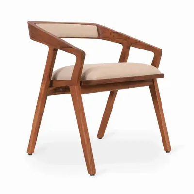 Chairs - Casilla - Teakwood Chair with Cream Fabric - ALANKARAM