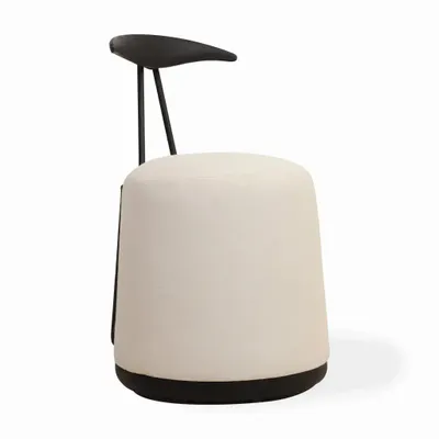 Chairs - Credu - Solidwood Pouffe Cum Chair with Off White Fabric - ALANKARAM