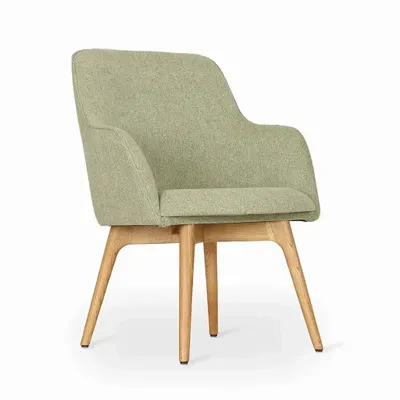 Chaises - Dolt - Chaise de salle à manger en bois massif avec tissu vert - ALANKARAM