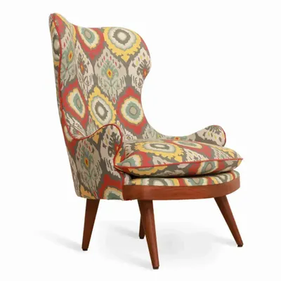 Chairs - Dubu - Lounge Chair with Multicolor Printed Fabric - ALANKARAM