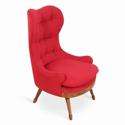 Chairs - Dubu - Lounge Chair with Red Fabric - ALANKARAM