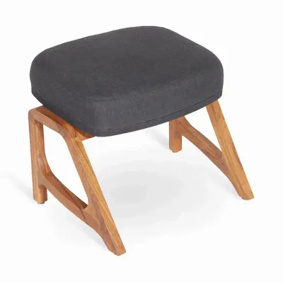 Ottomans - Egri - Teakwood Footstool with Grey Fabric - ALANKARAM
