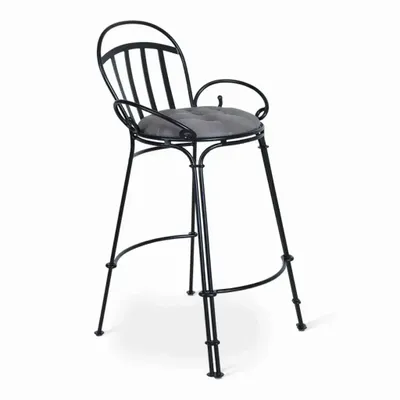 Chairs - Elu - Metal High Chair with Slate Grey Fabric - ALANKARAM