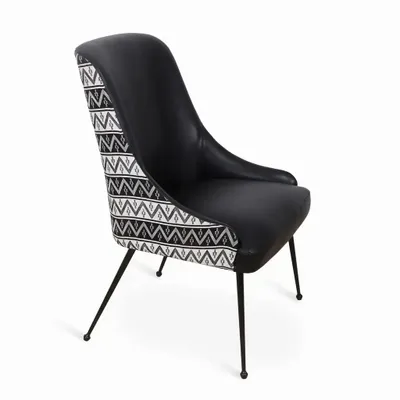Chairs - Faraja - Dining Chair with Leatherette Black Printed Fabric - ALANKARAM