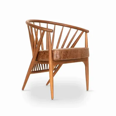 Children's bedrooms - Hloma - Teakwood Dining Chair with Brown Leatherette - ALANKARAM