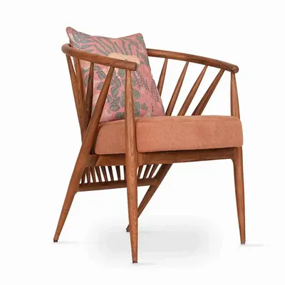 Children's bedrooms - Hloma - Teakwood Dining Chair With Orange Printed Fabric - ALANKARAM