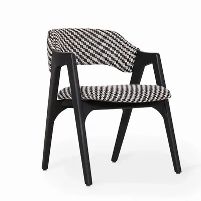Chaises - Ikkita - Chaise de salle à manger en bois massif avec tissu imprimé noir - ALANKARAM