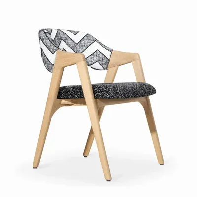 Chairs - Ikkita - Solidwood Dining Chair with Black, White Printed Fabric - ALANKARAM