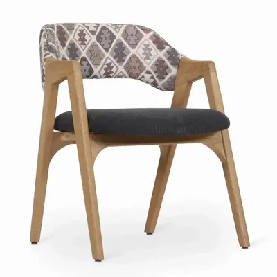 Chairs - Ikkita - Solidwood Dining Chair with Grey Fabric - ALANKARAM