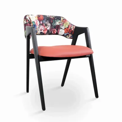 Chaises - Ikkita - Chaise de salle à manger en bois massif avec similicuir et tissu imprimé floral - ALANKARAM