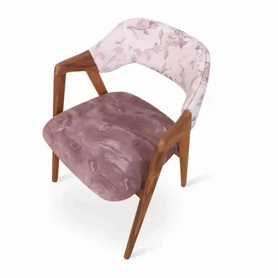 Chairs - Ikkita - Teakwood Dining Chair with Printed Purple Fabric - ALANKARAM