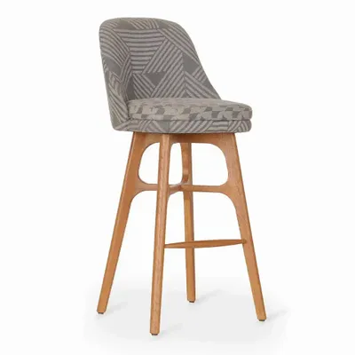 Chairs - Irutu - High Chair with Printed Grey Fabric - ALANKARAM