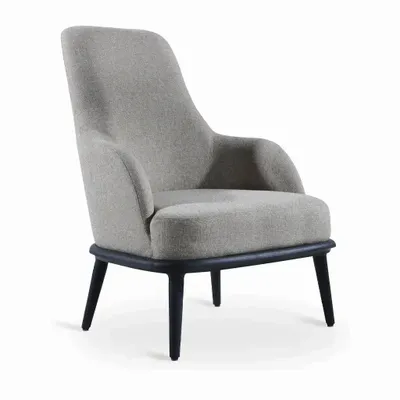 Chaises - Iyi - Fauteuil Lounge en Tissu Gris - ALANKARAM