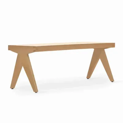 Bancs - Banc Jeanneret en bois massif avec rotin blanc - ALANKARAM