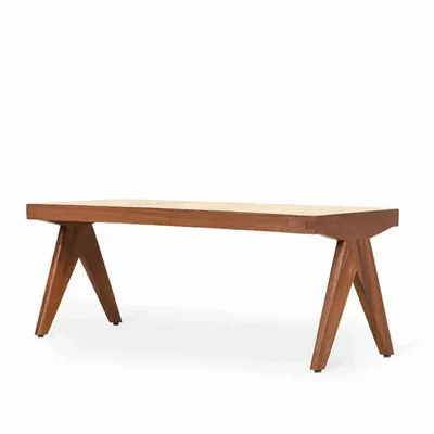 Bancs - Banc Jeanneret en teck et rotin blanc - ALANKARAM