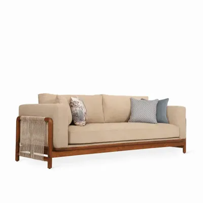 Sofas - Kaha - Three Seater Teakwood Sofa - ALANKARAM