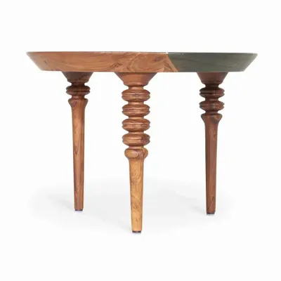 Other tables - Karovy - Teakwood Side Table with Multicolor Top - ALANKARAM