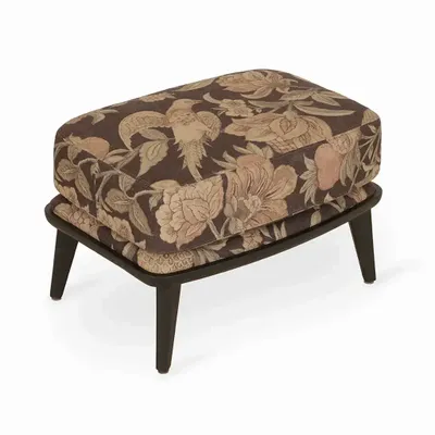 Poufs - Lega - Repose-pieds en bois massif avec tissu imprimé noir - ALANKARAM